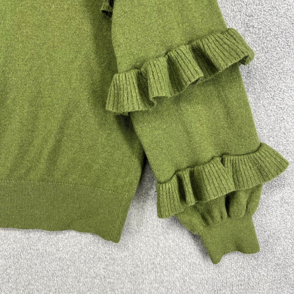 J.Crew Ruffle Sleeve Sweater Womens Large Green Wool Blend Tiered Knit Pullover - Picture 13 of 15